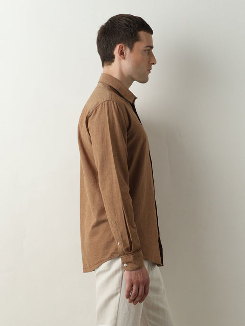 SELECTED HOMME BROWN LINEN FULL SLEEVELESS SHIRT