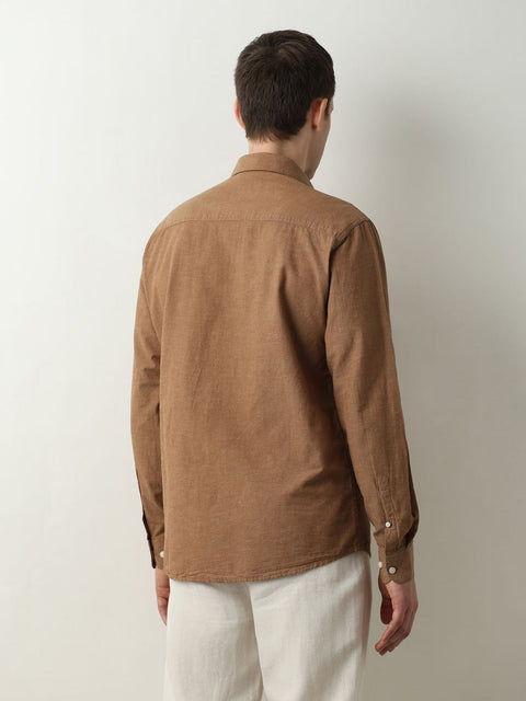 SELECTED HOMME BROWN LINEN FULL SLEEVELESS SHIRT