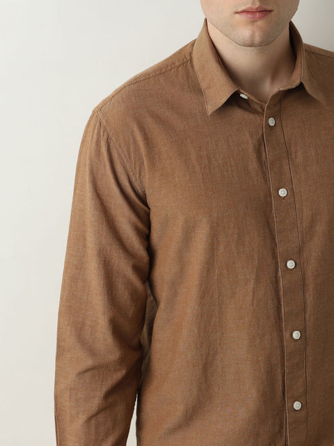 SELECTED HOMME BROWN LINEN FULL SLEEVELESS SHIRT
