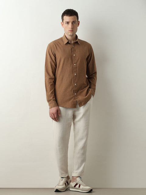 SELECTED HOMME BROWN LINEN FULL SLEEVELESS SHIRT