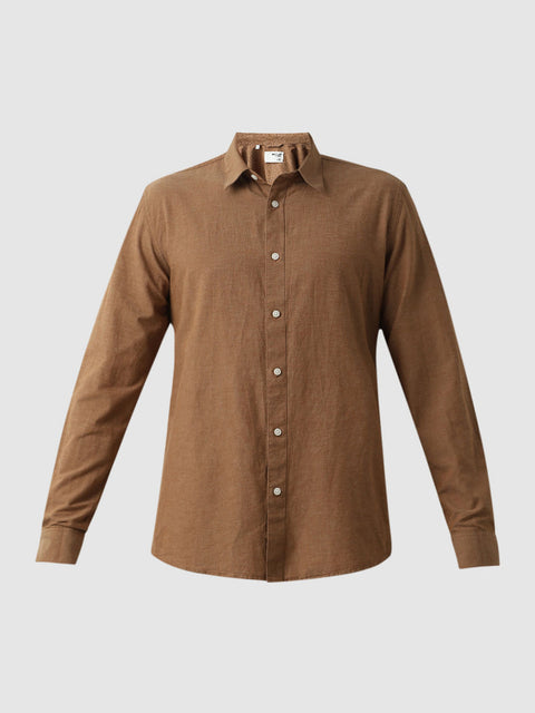 SELECTED HOMME BROWN LINEN FULL SLEEVELESS SHIRT