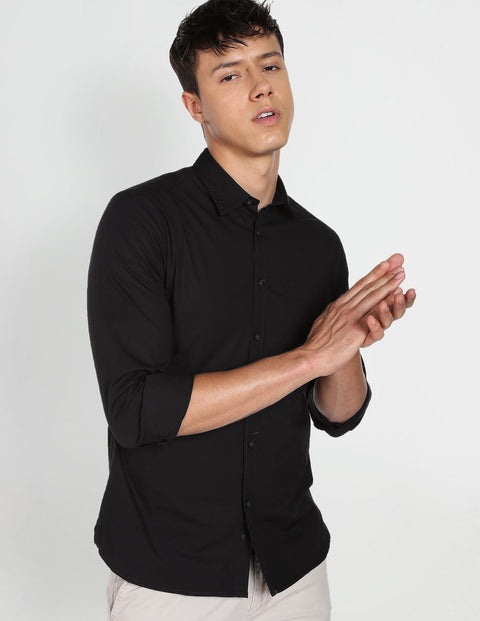 FLYING MACHINE COTTON BLACK PLAIN SHIRT