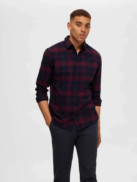 SELECTED HOMME Burgundy Flannel Check Shirt