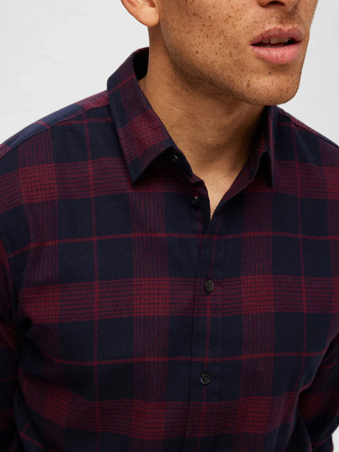 SELECTED HOMME Burgundy Flannel Check Shirt