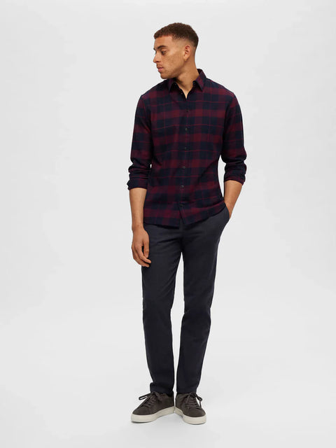 SELECTED HOMME Burgundy Flannel Check Shirt
