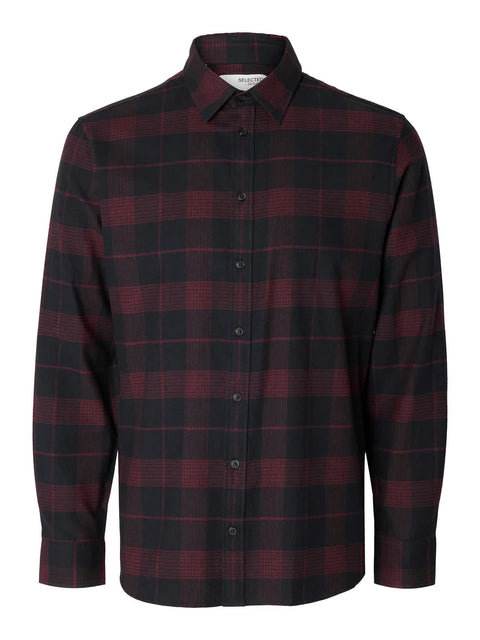 SELECTED HOMME Burgundy Flannel Check Shirt