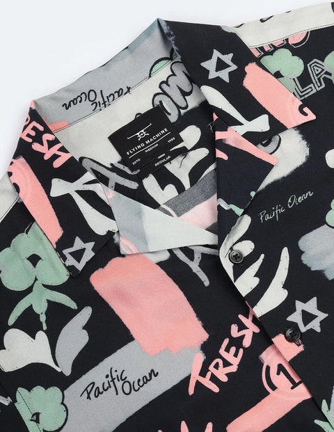 Flying Machine Cuban Collar Graphic Print Shirt