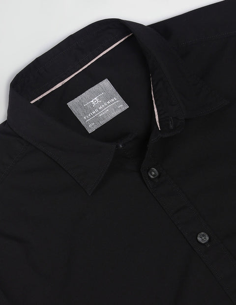 FLYING MACHINE COTTON BLACK PLAIN SHIRT