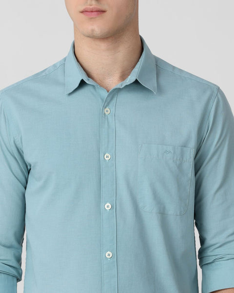 Mufti Turq Cotton Linen Plain Slim Fit Casual Shirt