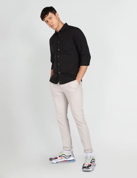 FLYING MACHINE COTTON BLACK PLAIN SHIRT