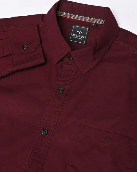MUFTI MEN SLIM FIT SHIRT WITH PATCH POCKET