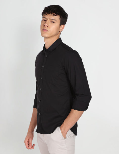 FLYING MACHINE COTTON BLACK PLAIN SHIRT