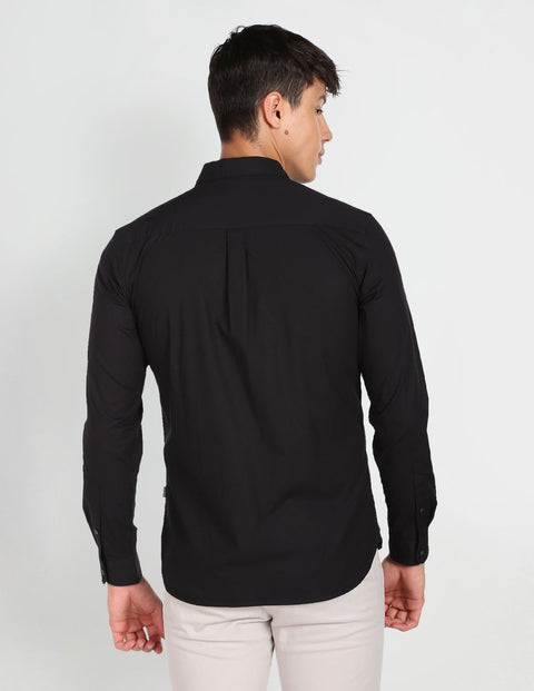 FLYING MACHINE COTTON BLACK PLAIN SHIRT
