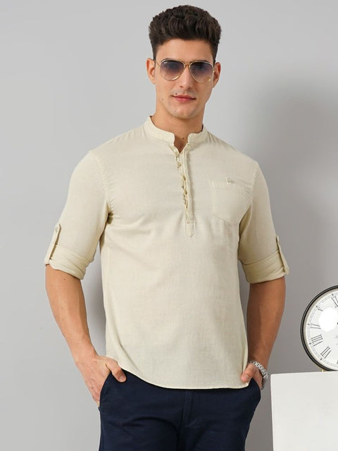 Celio Men's Beige Solid Casual Shirt