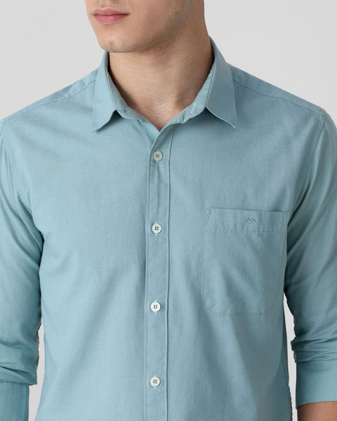 Mufti Turq Cotton Linen Plain Slim Fit Casual Shirt