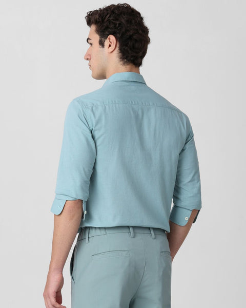 Mufti Turq Cotton Linen Plain Slim Fit Casual Shirt