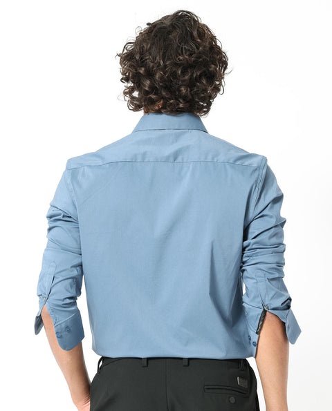 RARE RABBIT COTTON STRETCH PLAIN SHIRT BENEDICT - LIGHT BLUE