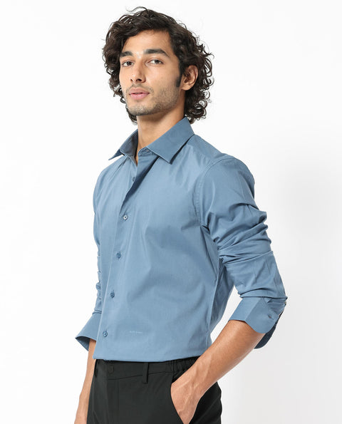 RARE RABBIT COTTON STRETCH PLAIN SHIRT BENEDICT - LIGHT BLUE