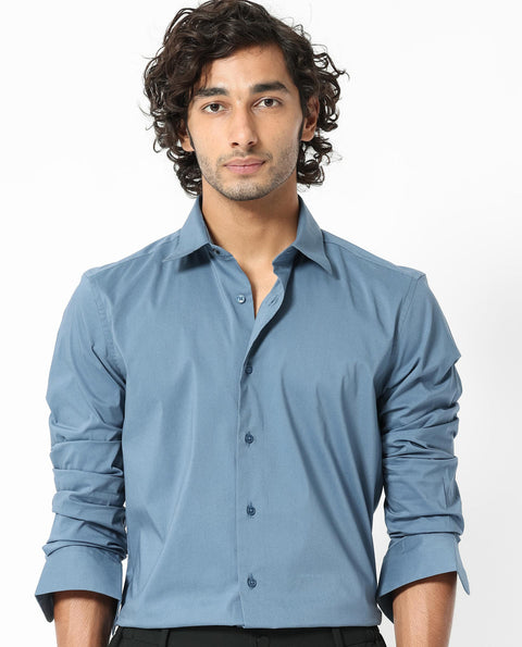 RARE RABBIT COTTON STRETCH PLAIN SHIRT BENEDICT - LIGHT BLUE