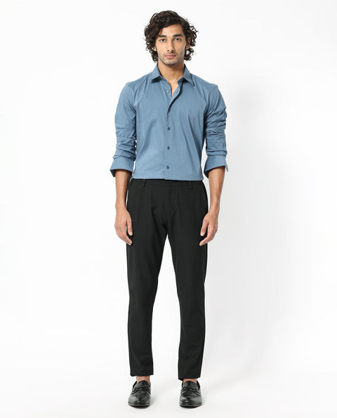 RARE RABBIT COTTON STRETCH PLAIN SHIRT BENEDICT - LIGHT BLUE