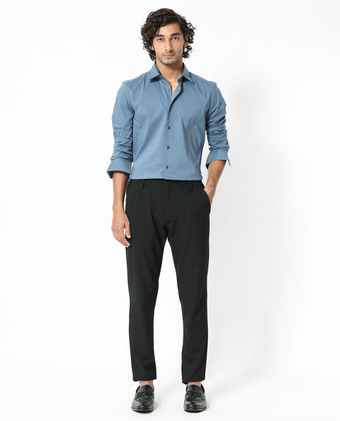 RARE RABBIT COTTON STRETCH PLAIN SHIRT BENEDICT - LIGHT BLUE