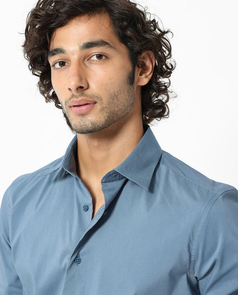 RARE RABBIT COTTON STRETCH PLAIN SHIRT BENEDICT - LIGHT BLUE