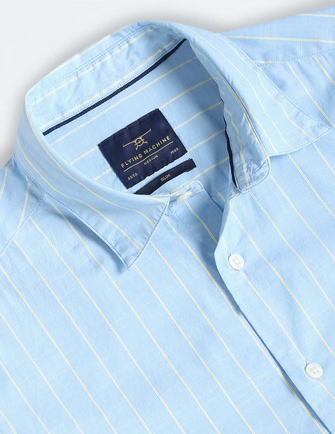 Flying Machine Vertical Striped Spread Collar Slim Fit Pure Cotton Casual Shirt