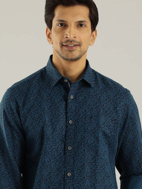 Indian terrain Men Printed Full Sleeve Linen Blend Shirt