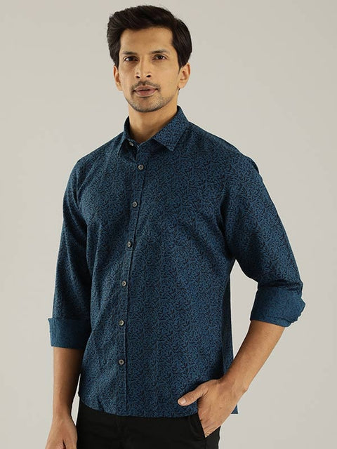 Indian terrain Men Printed Full Sleeve Linen Blend Shirt