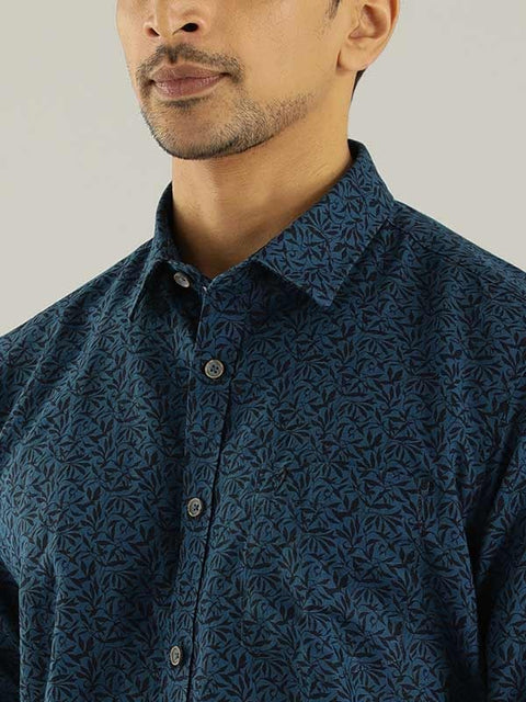 Indian terrain Men Printed Full Sleeve Linen Blend Shirt