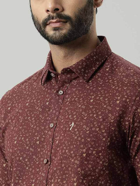Indian terrain Men Printed Full Sleeve Linen Blend Shirt