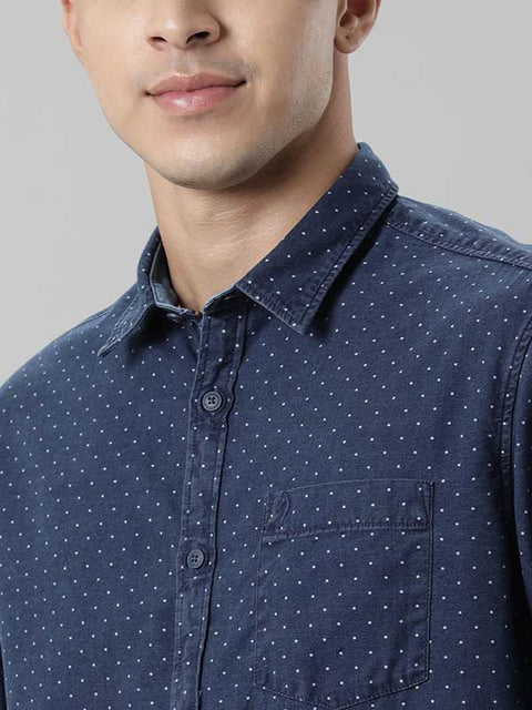 Indian terrain Blue Men Printed Full Sleeve Cotton Shirt