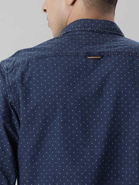 Indian terrain Blue Men Printed Full Sleeve Cotton Shirt
