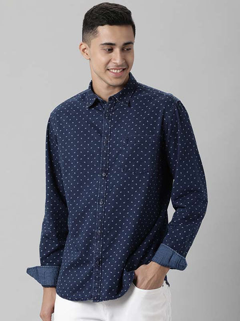 Indian terrain Men Printed Full Sleeve Cotton Shirt