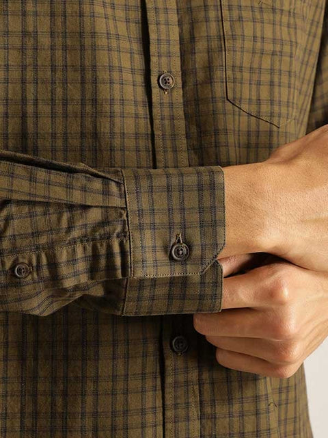 Indian terrain Men Checked Full Sleeve Cotton Shirt