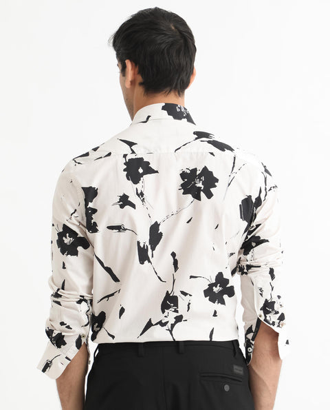 RARE RABBIT BRUSH STROKE EFFECT FLORAL PRINT SHIRT SKETCHERR - OFFWHITE