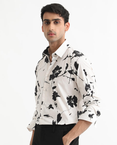 RARE RABBIT BRUSH STROKE EFFECT FLORAL PRINT SHIRT SKETCHERR - OFFWHITE