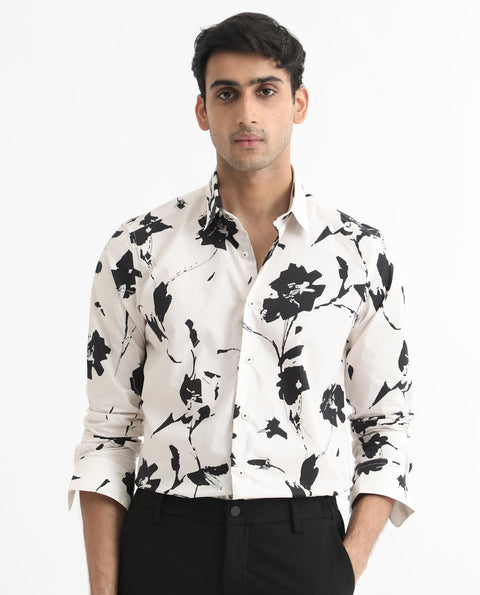 RARE RABBIT BRUSH STROKE EFFECT FLORAL PRINT SHIRT SKETCHERR - OFFWHITE
