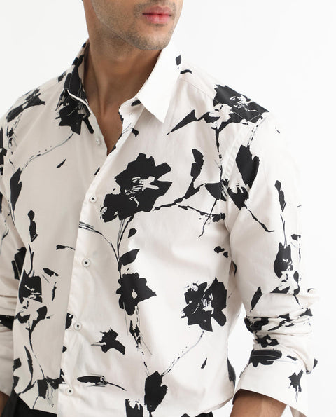 RARE RABBIT BRUSH STROKE EFFECT FLORAL PRINT SHIRT SKETCHERR - OFFWHITE