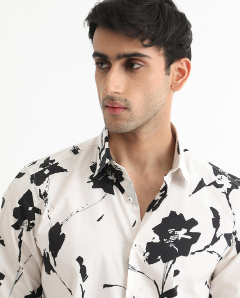 RARE RABBIT BRUSH STROKE EFFECT FLORAL PRINT SHIRT SKETCHERR - OFFWHITE