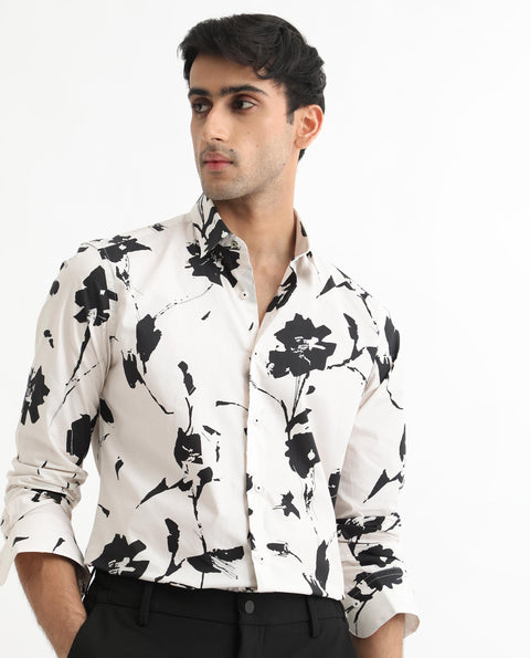 RARE RABBIT BRUSH STROKE EFFECT FLORAL PRINT SHIRT SKETCHERR - OFFWHITE