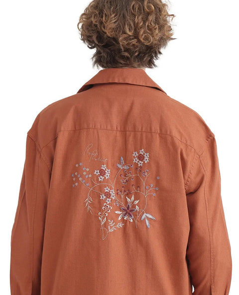 RARE RABBIT FLORAL EMBROIDERED SHIRT STENAY - RUST