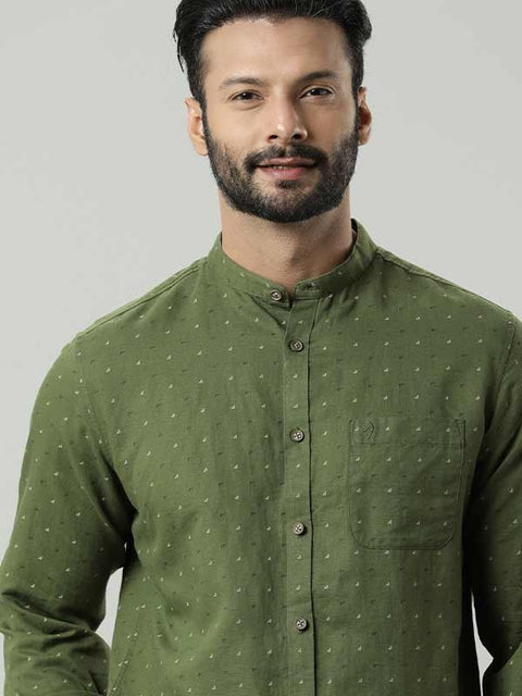 INDIAN TERRAIN Men Printed Full Sleeve Linen Blend Shirt