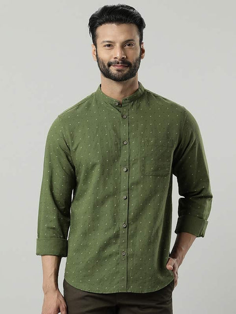 INDIAN TERRAIN Men Printed Full Sleeve Linen Blend Shirt