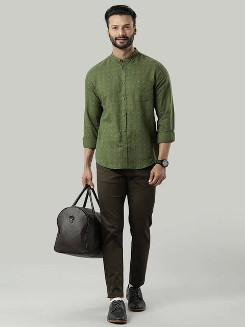 INDIAN TERRAIN Men Printed Full Sleeve Linen Blend Shirt