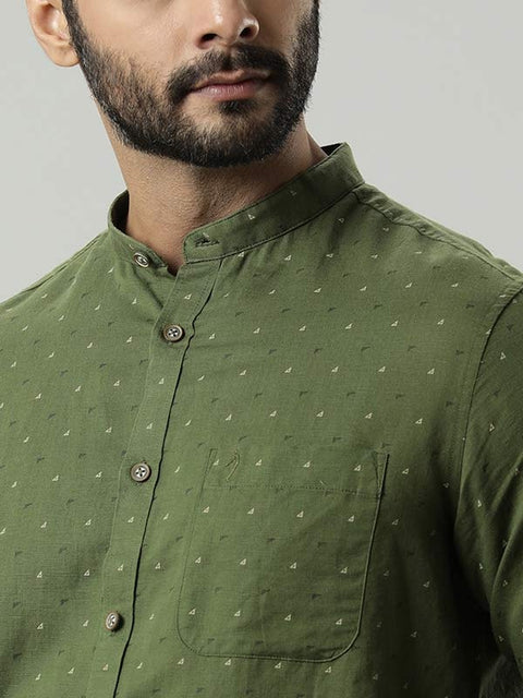 INDIAN TERRAIN Men Printed Full Sleeve Linen Blend Shirt
