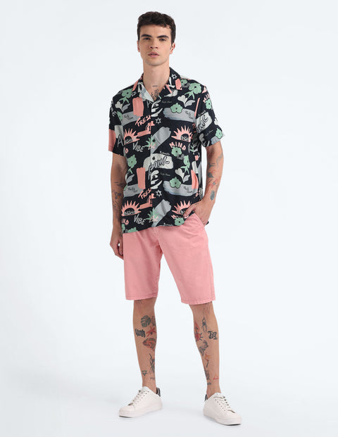 Flying Machine Cuban Collar Graphic Print Shirt