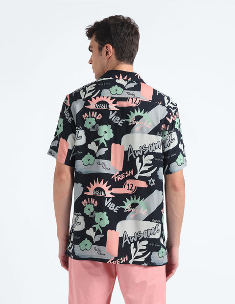 Flying Machine Cuban Collar Graphic Print Shirt
