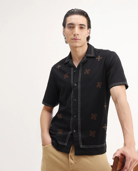 BUY RARE RABBIT RELAXED FIT EMBROIDERED SHIRT CHATE - BLACK