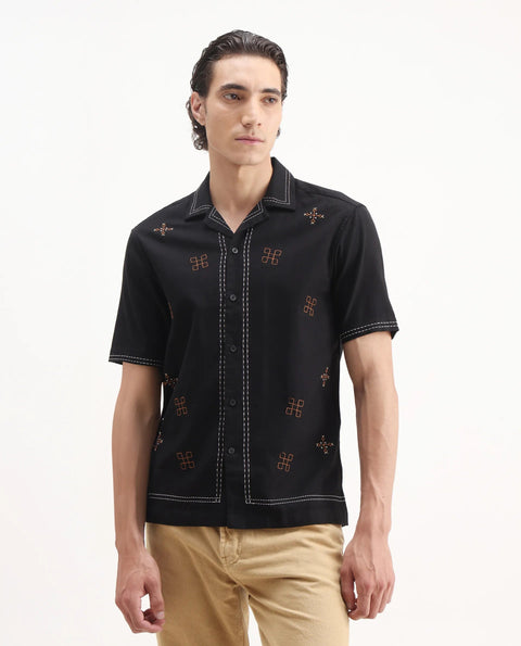BUY RARE RABBIT RELAXED FIT EMBROIDERED SHIRT CHATE - BLACK